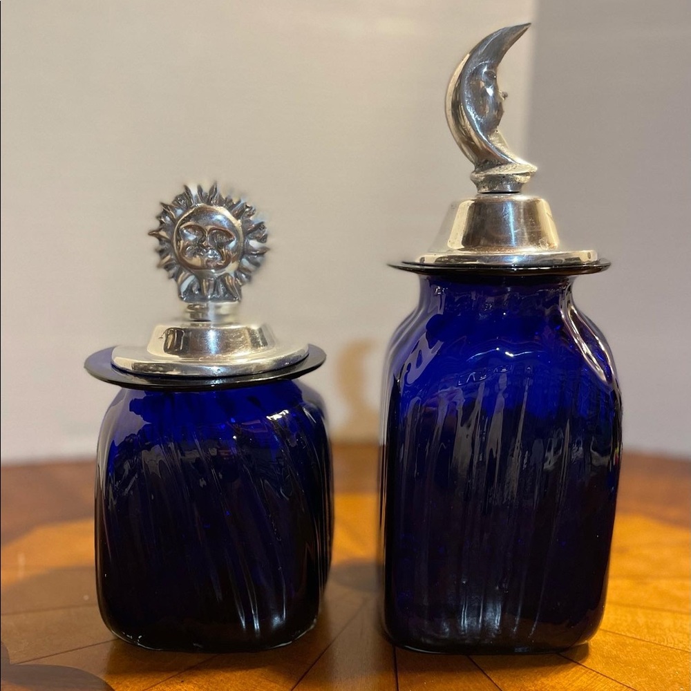 Vintage Cobalt Blue Sun & Moon Canisters